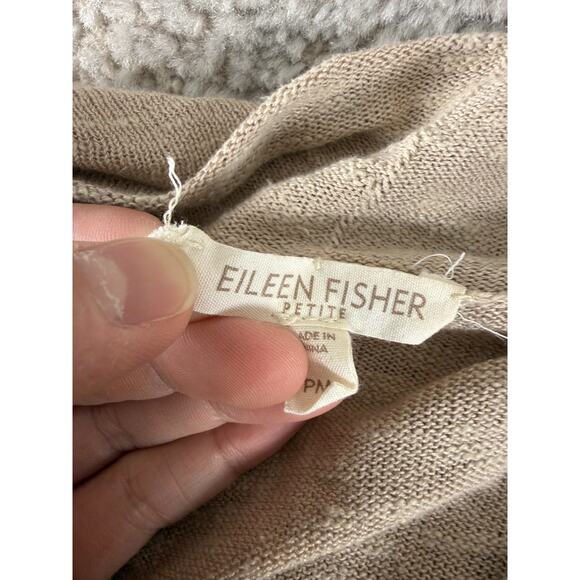 Eileen Fisher Petite Size MP Linen Open Front Cardigan Sweater Beige Short Sleev - Picture 4 of 6